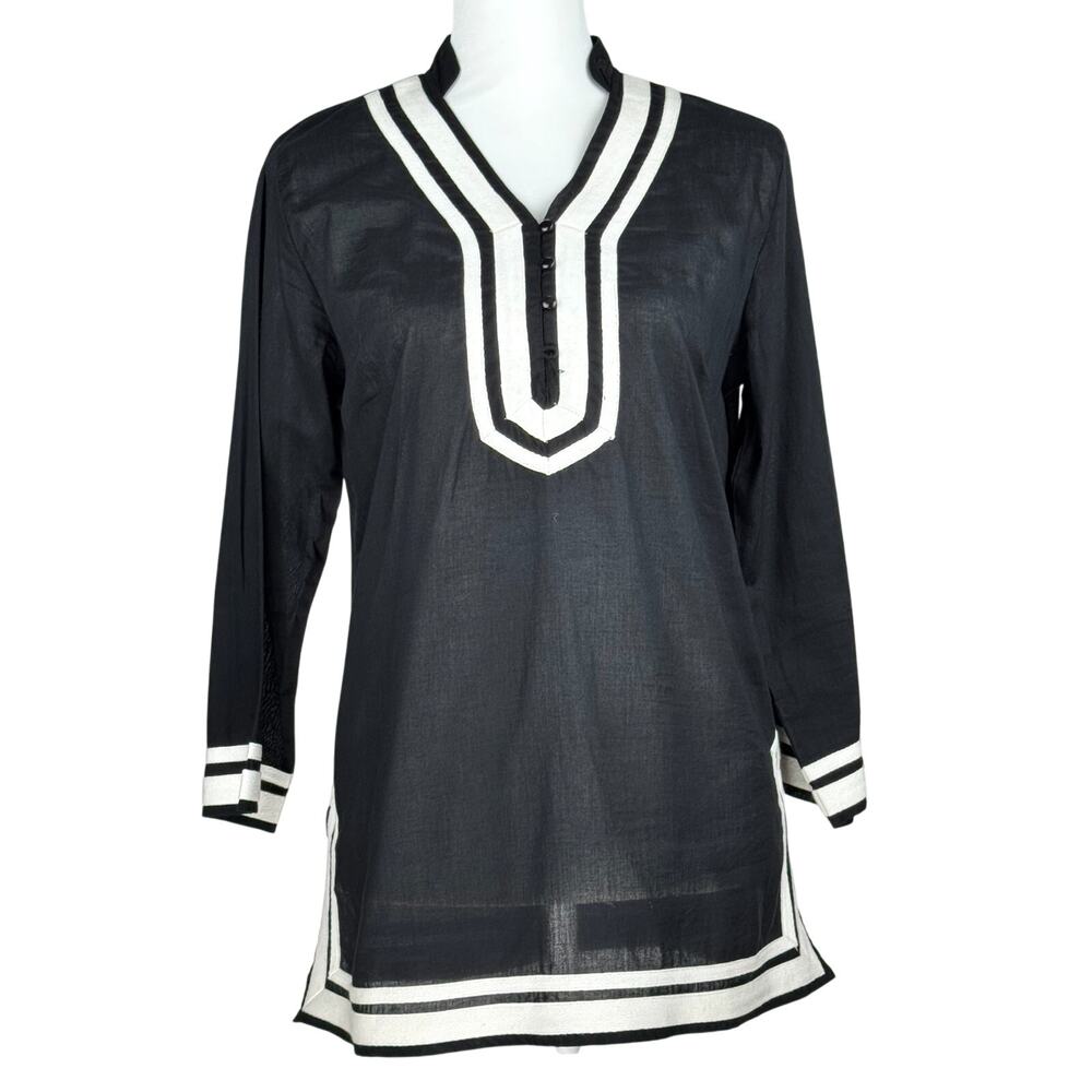 Audrey Mai Black Cotton tunic cover up 3/4 Sleeve Women Size M